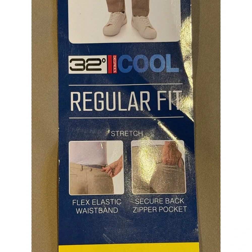 NWT 32 Degrees Cool Mens Regular Fit Stretch Pants 32x30 Tan Khaki Chino Tech